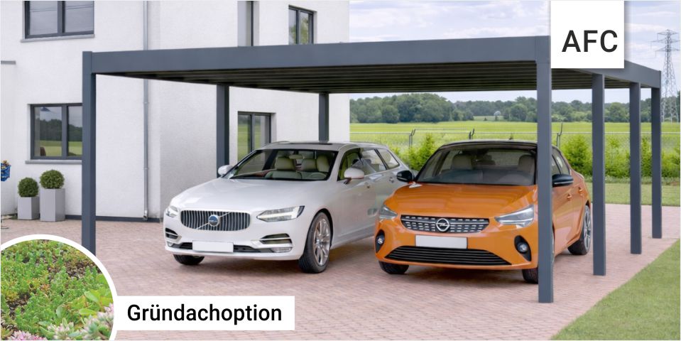 Konfigurator AFC Doppelcarport mit Flachdach und Gr&uuml;ndachoption