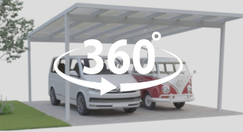 360 Grad Ansicht vom Duroport Caravan Einzelcarport aus Alu