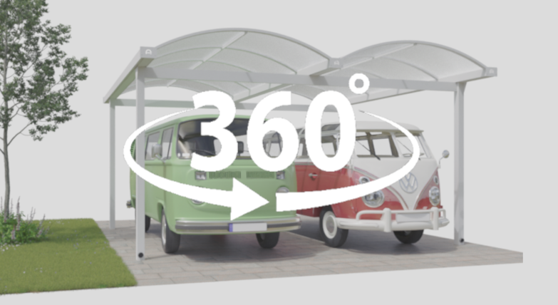 360 Grad Ansicht vom Typ-N Caravan Doppelcarport aus Aluminium