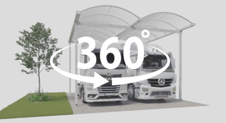 360 Grad Ansicht vom Typ-N LKW-Doppelcarport aus Aluminium