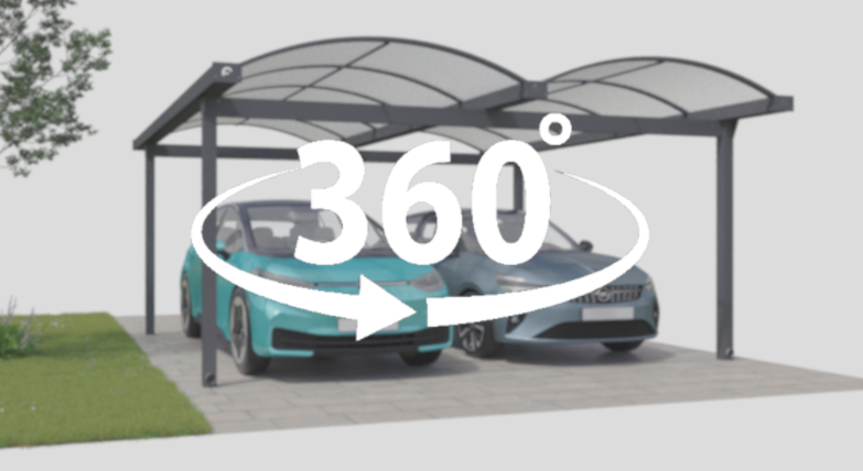 360 Grad Ansicht vom Typ-N Doppelcarport aus Aluminium